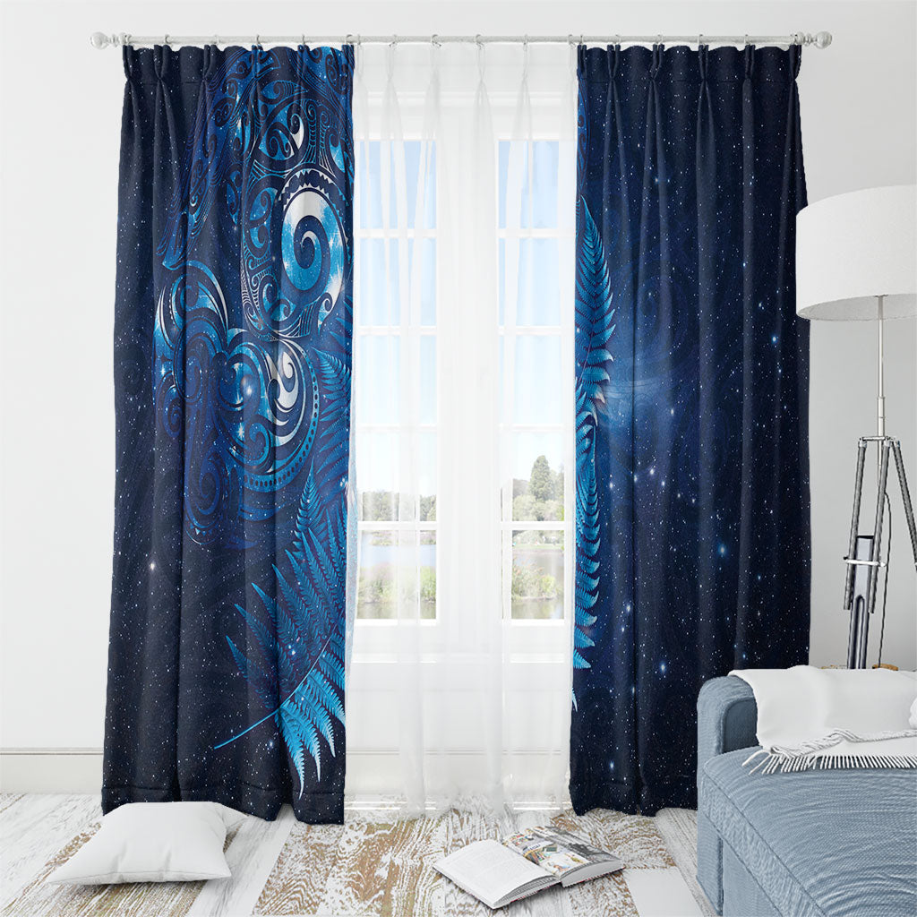 Aotearoa New Zealand New Year Window Curtain Tribal Koru Tattoo Blue Galaxy Maori Silver Fern LT03 - Polynesian Pride