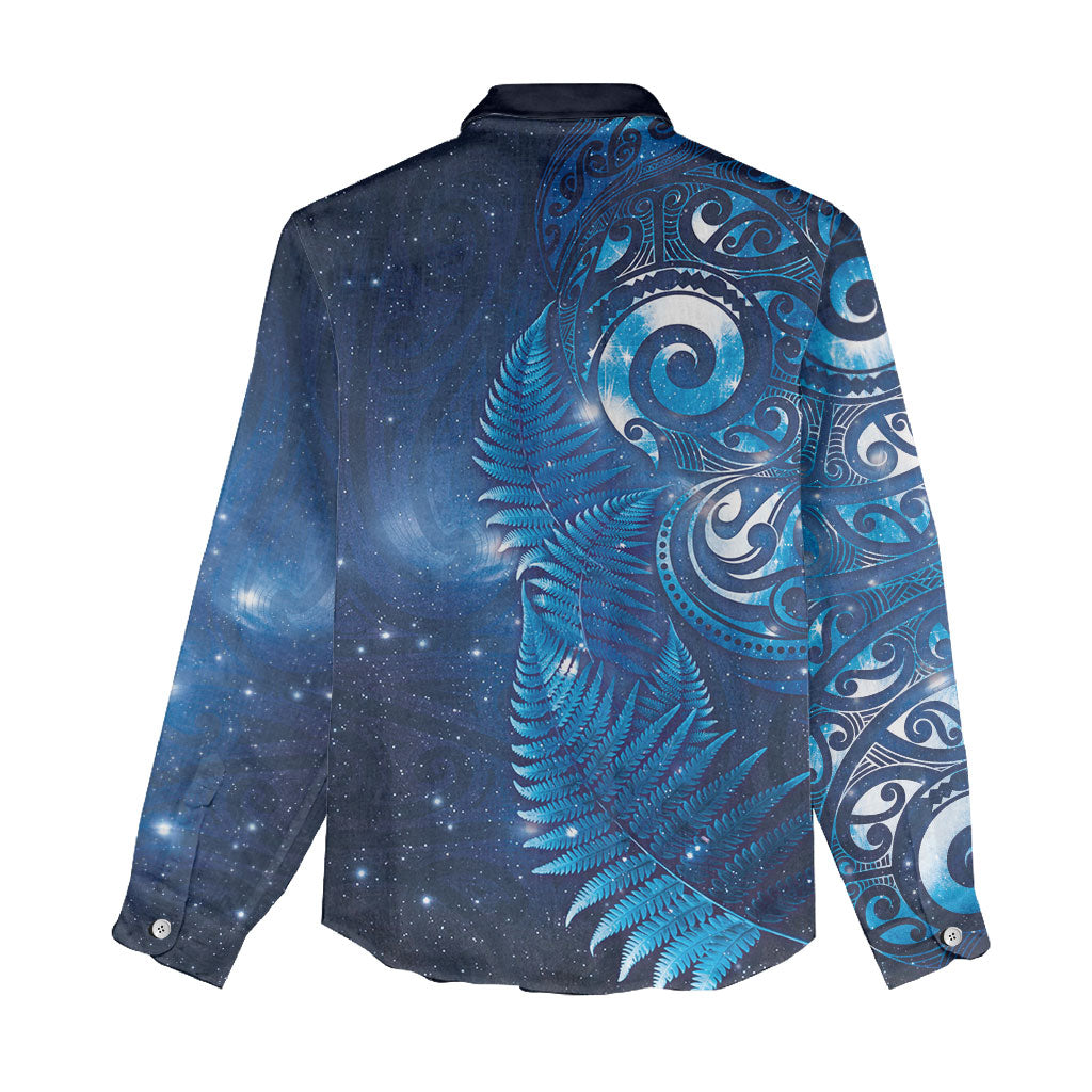 Aotearoa New Zealand New Year Women Casual Shirt Tribal Koru Tattoo Blue Galaxy Maori Silver Fern LT03 - Polynesian Pride