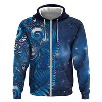 Aotearoa New Zealand New Year Zip Hoodie Tribal Koru Tattoo Blue Galaxy Maori Silver Fern LT03 Zip Hoodie Blue - Polynesian Pride