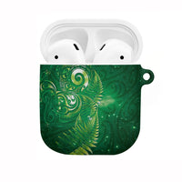 Aotearoa New Zealand New Year AirPods Case Tribal Koru Tattoo Green Galaxy Maori Silver Fern
