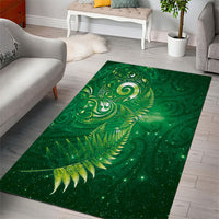 Aotearoa New Zealand New Year Area Rug Tribal Koru Tattoo Green Galaxy Maori Silver Fern