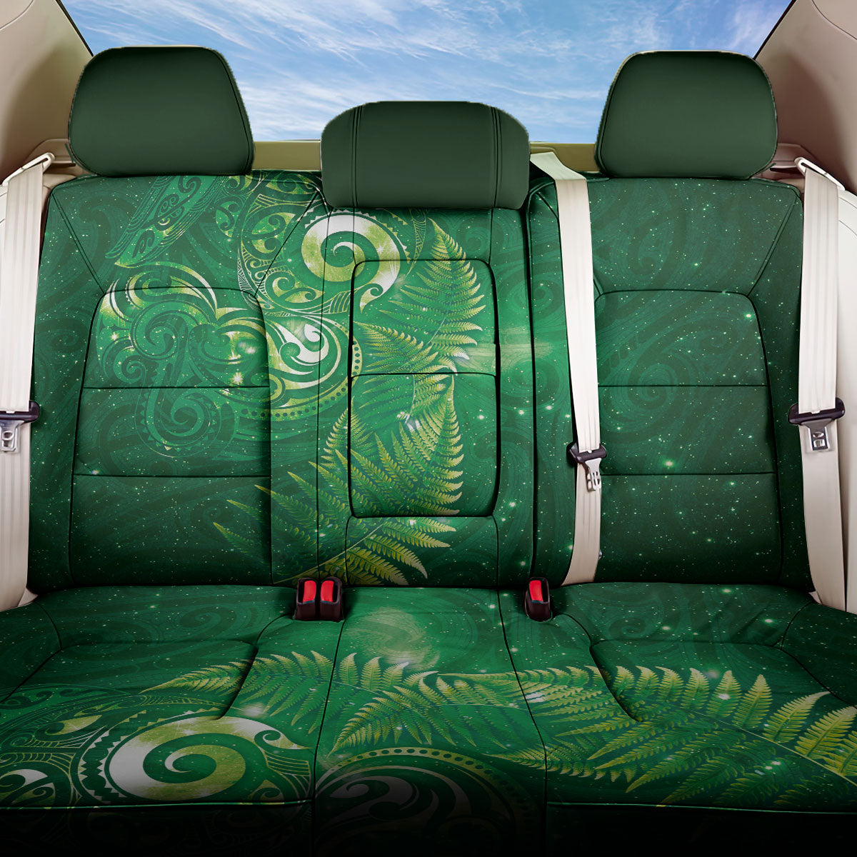 Aotearoa New Zealand New Year Back Car Seat Cover Tribal Koru Tattoo Green Galaxy Maori Silver Fern