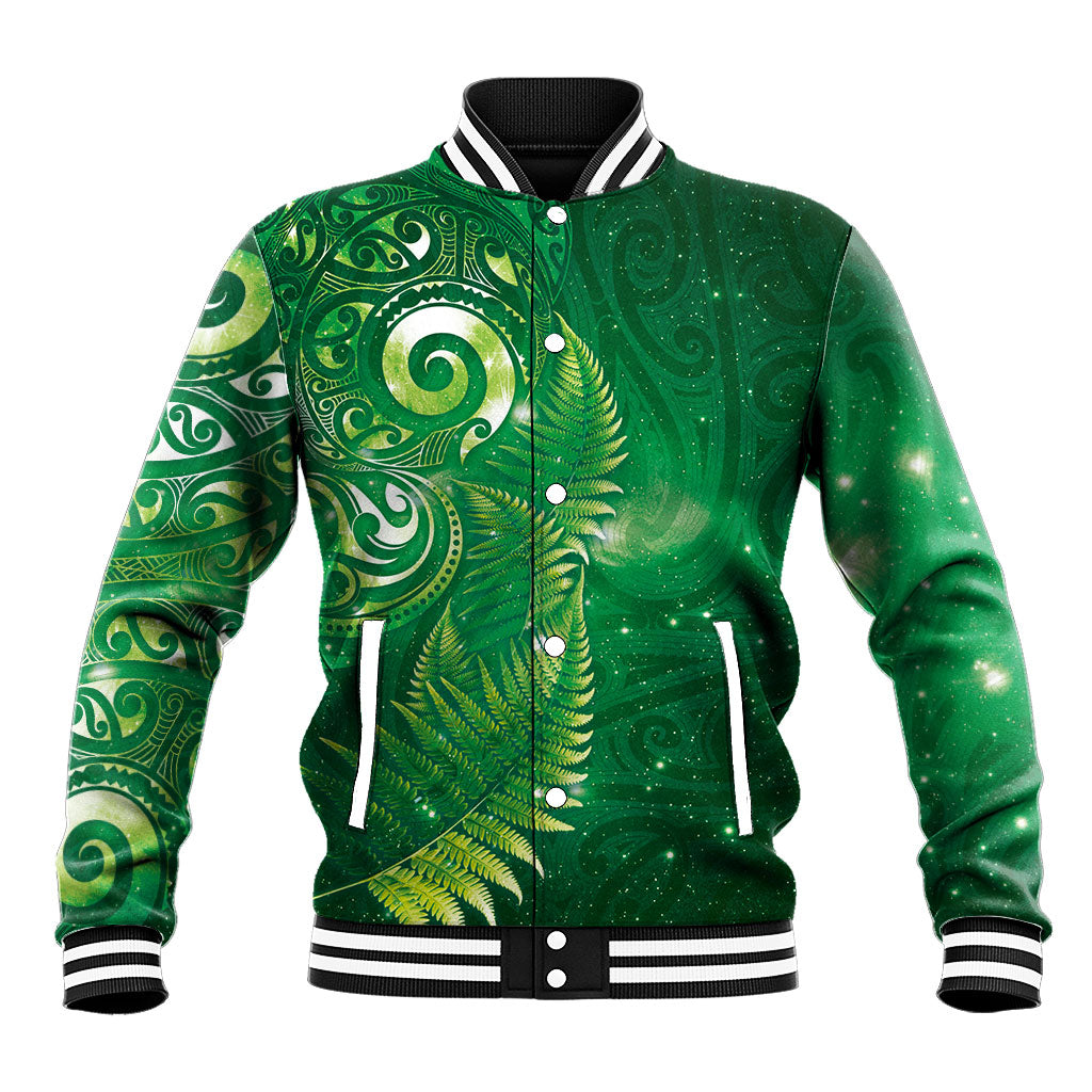 Aotearoa New Zealand New Year Baseball Jacket Tribal Koru Tattoo Green Galaxy Maori Silver Fern LT03 Unisex Green - Polynesian Pride
