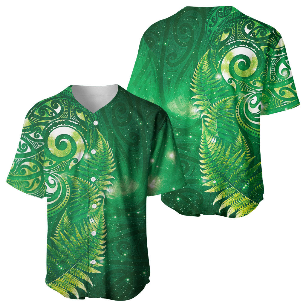 Aotearoa New Zealand New Year Baseball Jersey Tribal Koru Tattoo Green Galaxy Maori Silver Fern