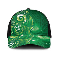 Aotearoa New Zealand New Year Baseball Net Cap Tribal Koru Tattoo Green Galaxy Maori Silver Fern LT03 One Size Black Green - Polynesian Pride