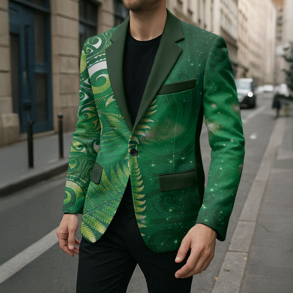 Aotearoa New Zealand New Year Blazer Tribal Koru Tattoo Green Galaxy Maori Silver Fern LT03 - Polynesian Pride