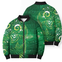 Aotearoa New Zealand New Year Bomber Puffer Jacket Tribal Koru Tattoo Green Galaxy Maori Silver Fern LT03 - Polynesian Pride