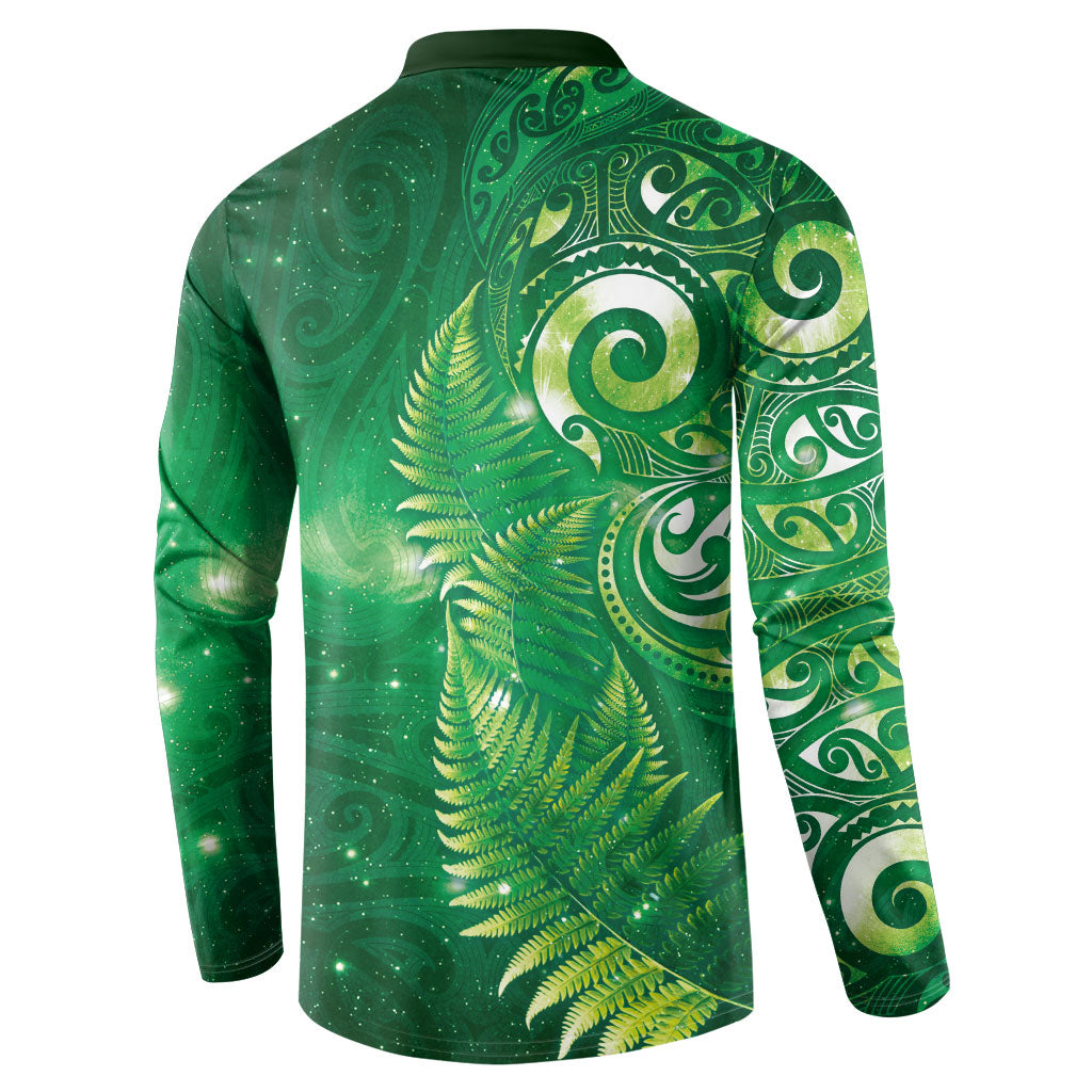 Aotearoa New Zealand New Year Button Sweatshirt Tribal Koru Tattoo Green Galaxy Maori Silver Fern LT03 - Polynesian Pride