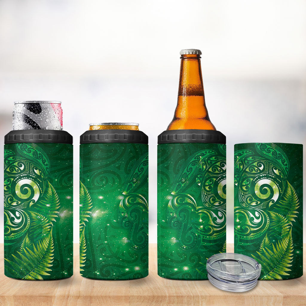 Aotearoa New Zealand New Year 4 in 1 Can Cooler Tumbler Tribal Koru Tattoo Green Galaxy Maori Silver Fern LT03 - Polynesian Pride