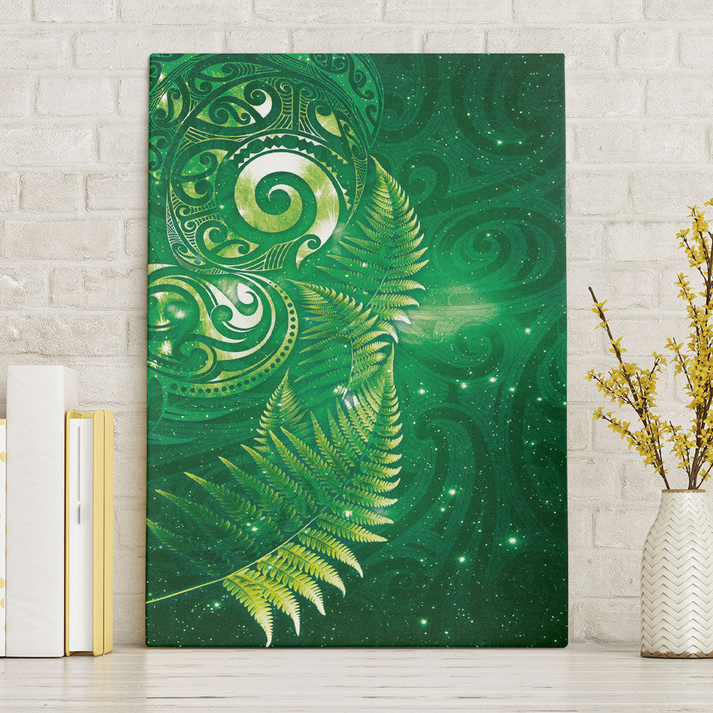 Aotearoa New Zealand New Year Canvas Wall Art Tribal Koru Tattoo Green Galaxy Maori Silver Fern