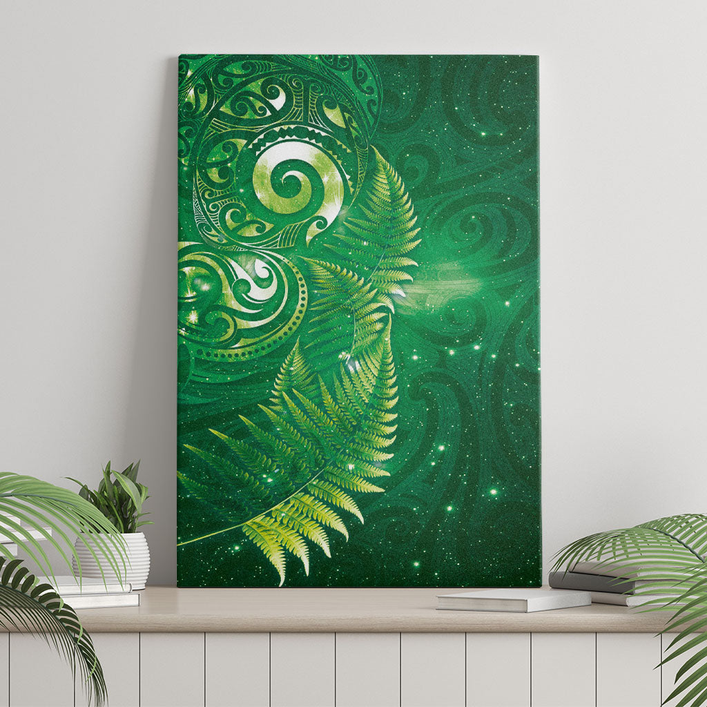 Aotearoa New Zealand New Year Canvas Wall Art Tribal Koru Tattoo Green Galaxy Maori Silver Fern