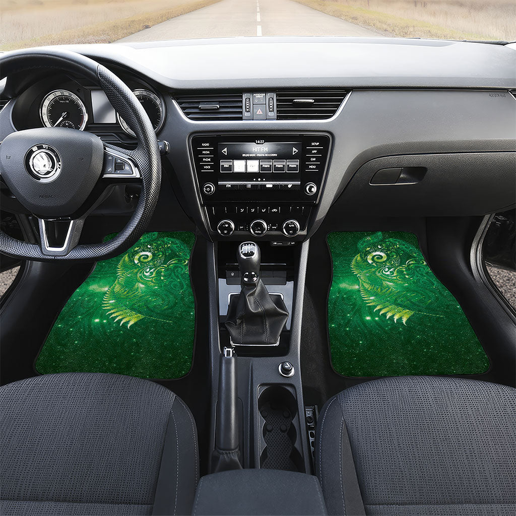 Aotearoa New Zealand New Year Car Mats Tribal Koru Tattoo Green Galaxy Maori Silver Fern