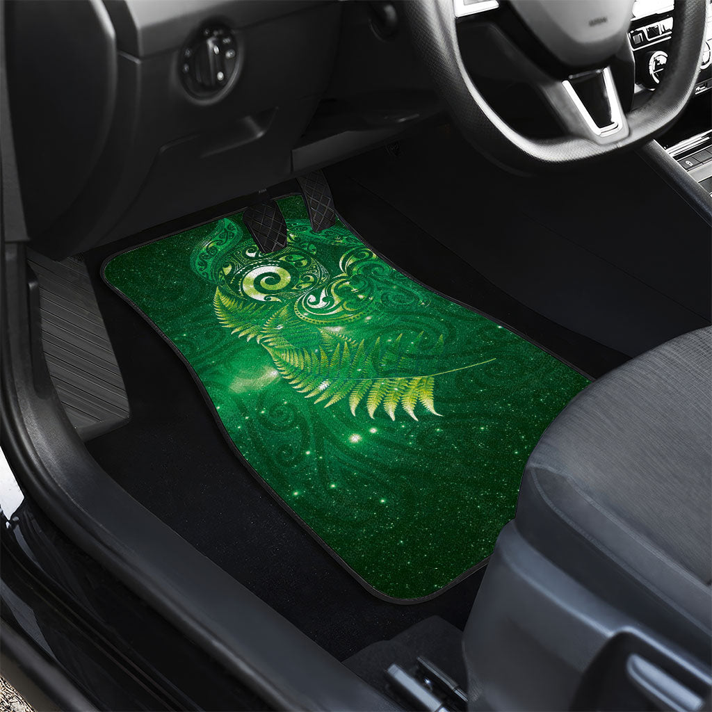 Aotearoa New Zealand New Year Car Mats Tribal Koru Tattoo Green Galaxy Maori Silver Fern