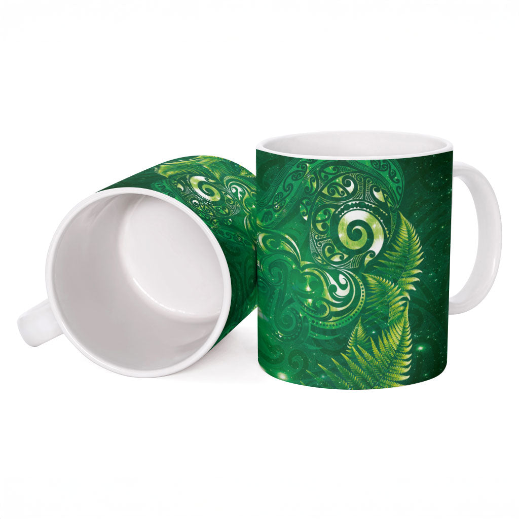 Aotearoa New Zealand New Year Ceramic Mug Tribal Koru Tattoo Green Galaxy Maori Silver Fern LT03 - Polynesian Pride