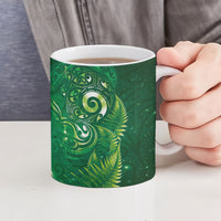 Aotearoa New Zealand New Year Ceramic Mug Tribal Koru Tattoo Green Galaxy Maori Silver Fern LT03 - Polynesian Pride