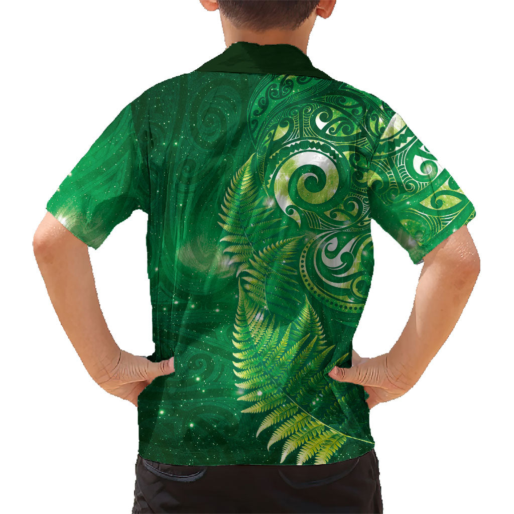 Aotearoa New Zealand New Year Family Matching Mermaid Dress and Hawaiian Shirt Tribal Koru Tattoo Green Galaxy Maori Silver Fern LT03 - Polynesian Pride