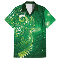 Aotearoa New Zealand New Year Family Matching Off The Shoulder Long Sleeve Dress and Hawaiian Shirt Tribal Koru Tattoo Green Galaxy Maori Silver Fern LT03 Dad's Shirt - Short Sleeve Green - Polynesian Pride