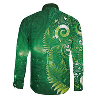 Aotearoa New Zealand New Year Family Matching Puletasi and Hawaiian Shirt Tribal Koru Tattoo Green Galaxy Maori Silver Fern LT03 - Polynesian Pride
