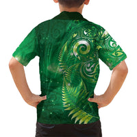 Aotearoa New Zealand New Year Family Matching Summer Maxi Dress and Hawaiian Shirt Tribal Koru Tattoo Green Galaxy Maori Silver Fern LT03 - Polynesian Pride