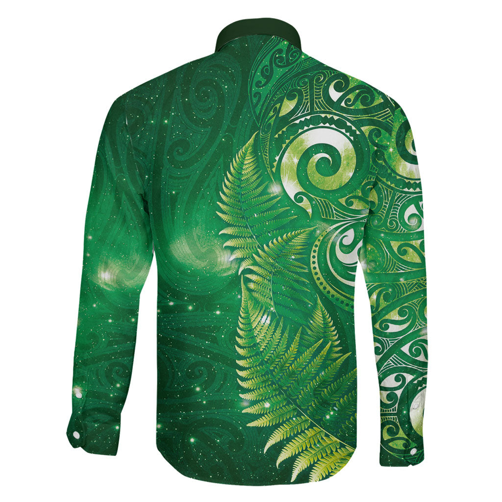 Aotearoa New Zealand New Year Family Matching Tank Maxi Dress and Hawaiian Shirt Tribal Koru Tattoo Green Galaxy Maori Silver Fern LT03 - Polynesian Pride