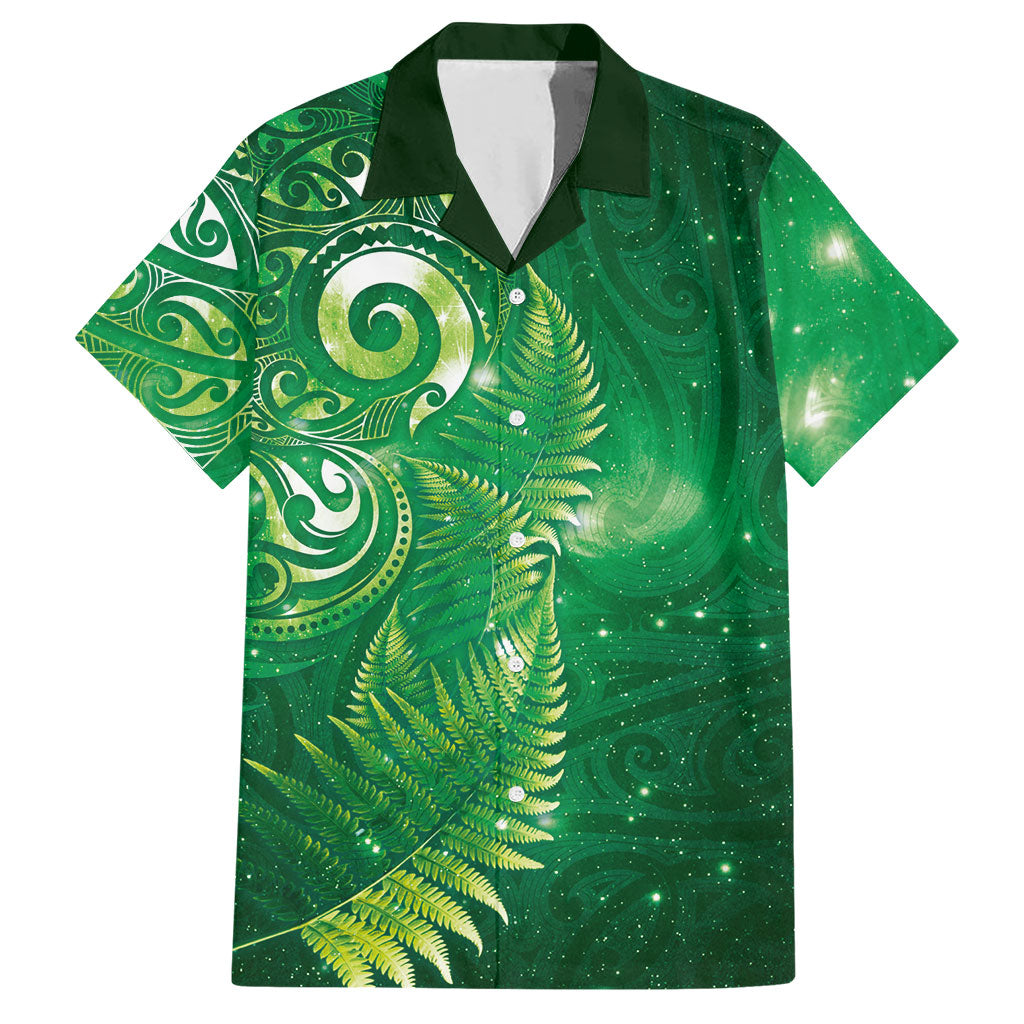 Aotearoa New Zealand New Year Hawaiian Shirt Tribal Koru Tattoo Green Galaxy Maori Silver Fern LT03 Green - Polynesian Pride