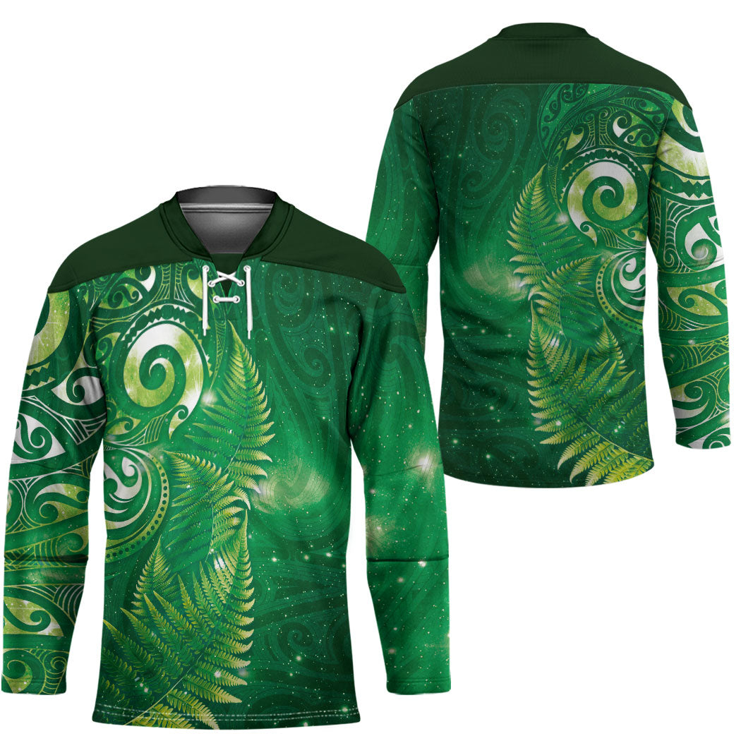 Aotearoa New Zealand New Year Hockey Jersey Tribal Koru Tattoo Green Galaxy Maori Silver Fern LT03 - Polynesian Pride
