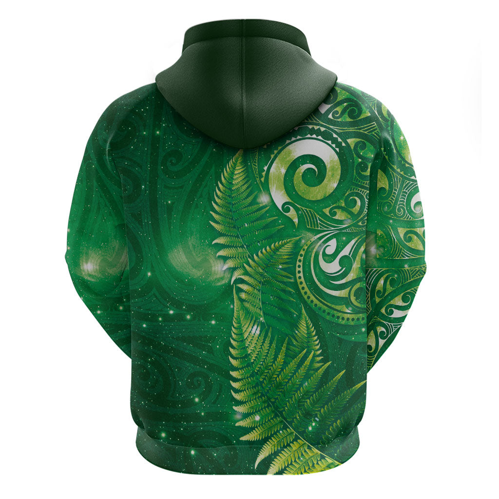 Aotearoa New Zealand New Year Hoodie Tribal Koru Tattoo Green Galaxy Maori Silver Fern LT03 - Polynesian Pride