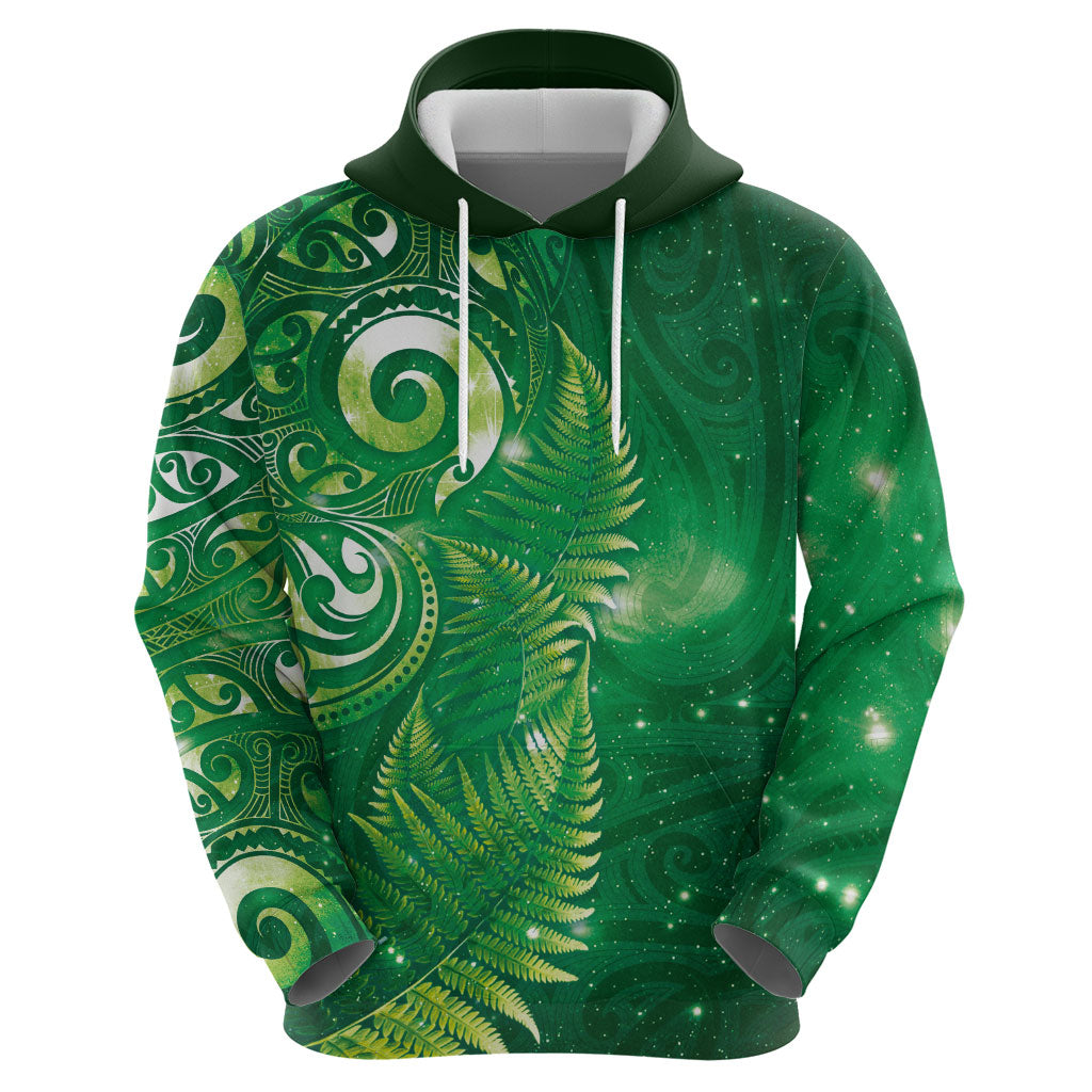 Aotearoa New Zealand New Year Hoodie Tribal Koru Tattoo Green Galaxy Maori Silver Fern LT03 - Polynesian Pride