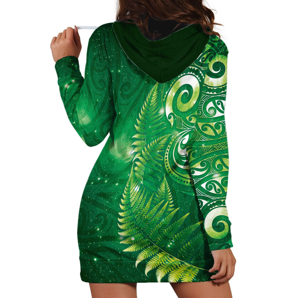 Aotearoa New Zealand New Year Hoodie Dress Tribal Koru Tattoo Green Galaxy Maori Silver Fern LT03 - Polynesian Pride