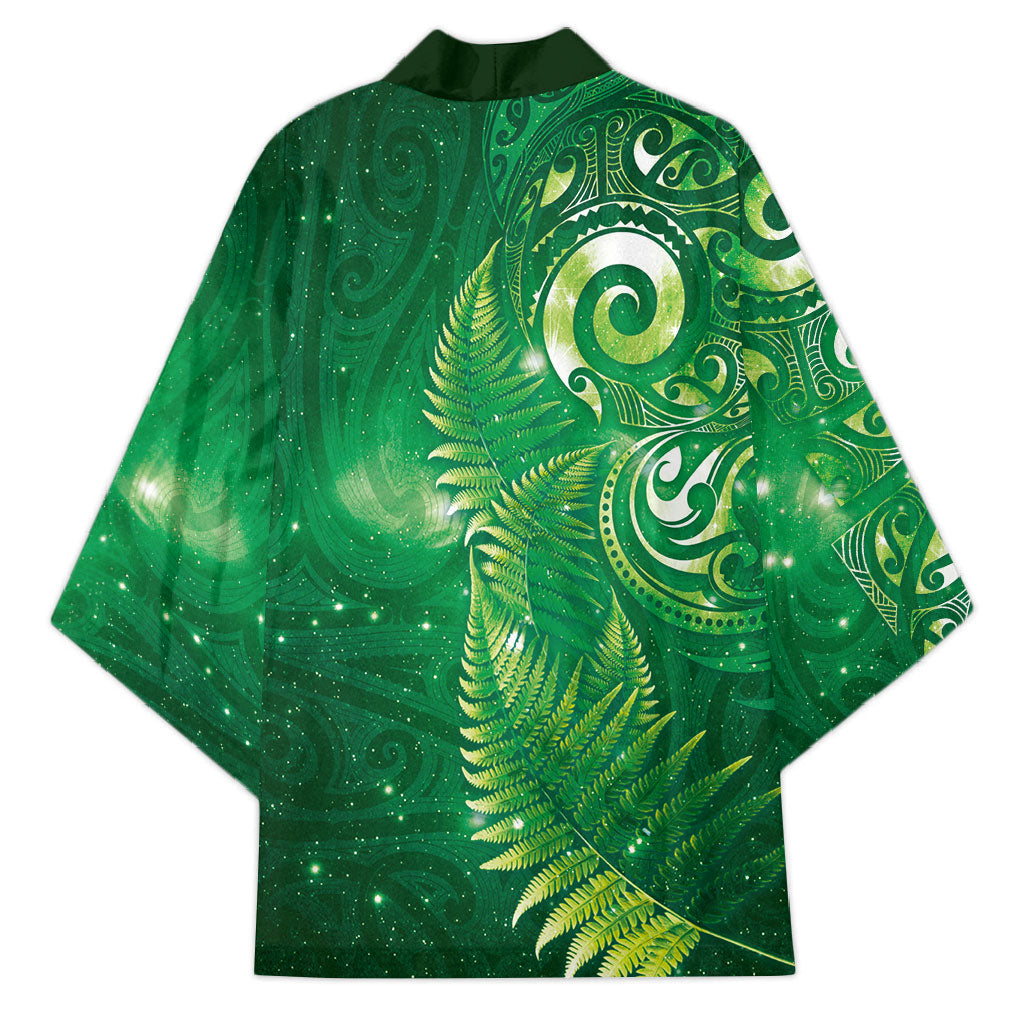 Aotearoa New Zealand New Year Kimono Tribal Koru Tattoo Green Galaxy Maori Silver Fern