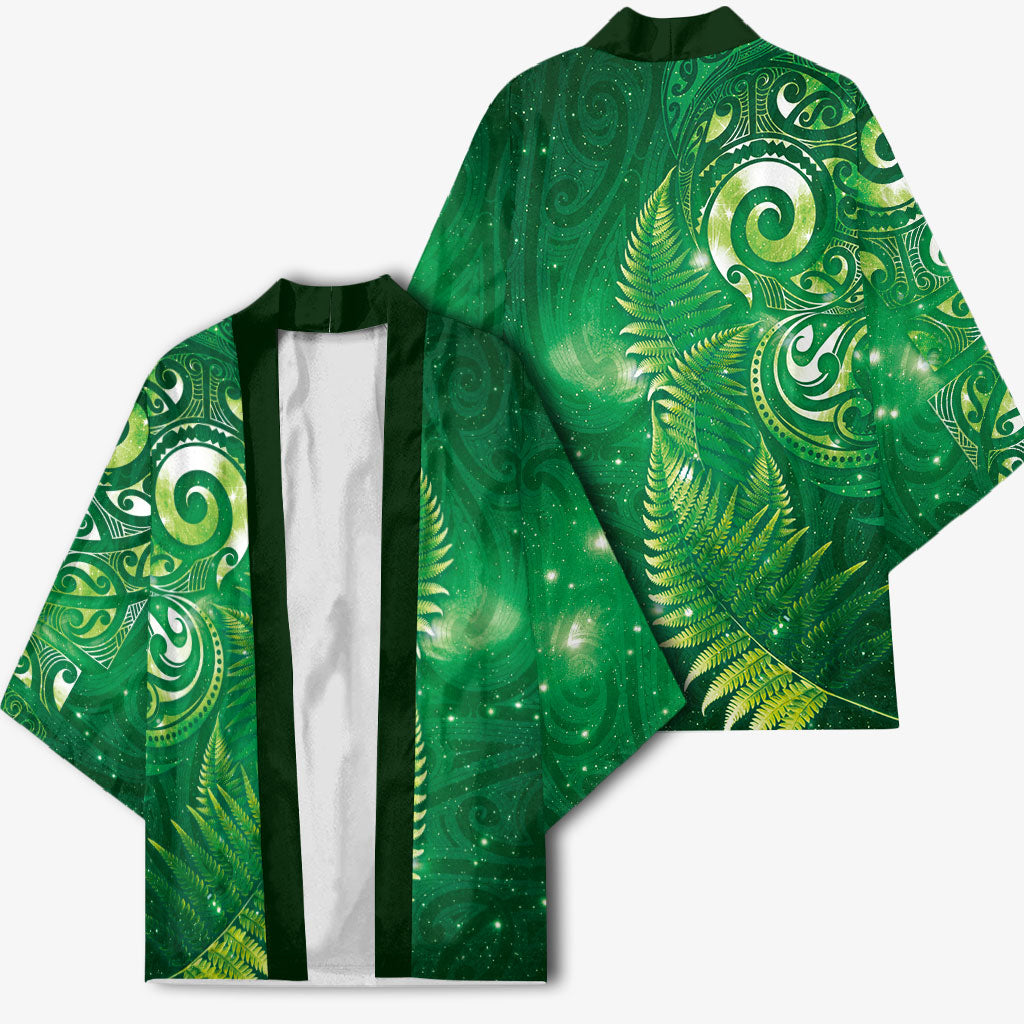 Aotearoa New Zealand New Year Kimono Tribal Koru Tattoo Green Galaxy Maori Silver Fern