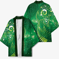Aotearoa New Zealand New Year Kimono Tribal Koru Tattoo Green Galaxy Maori Silver Fern