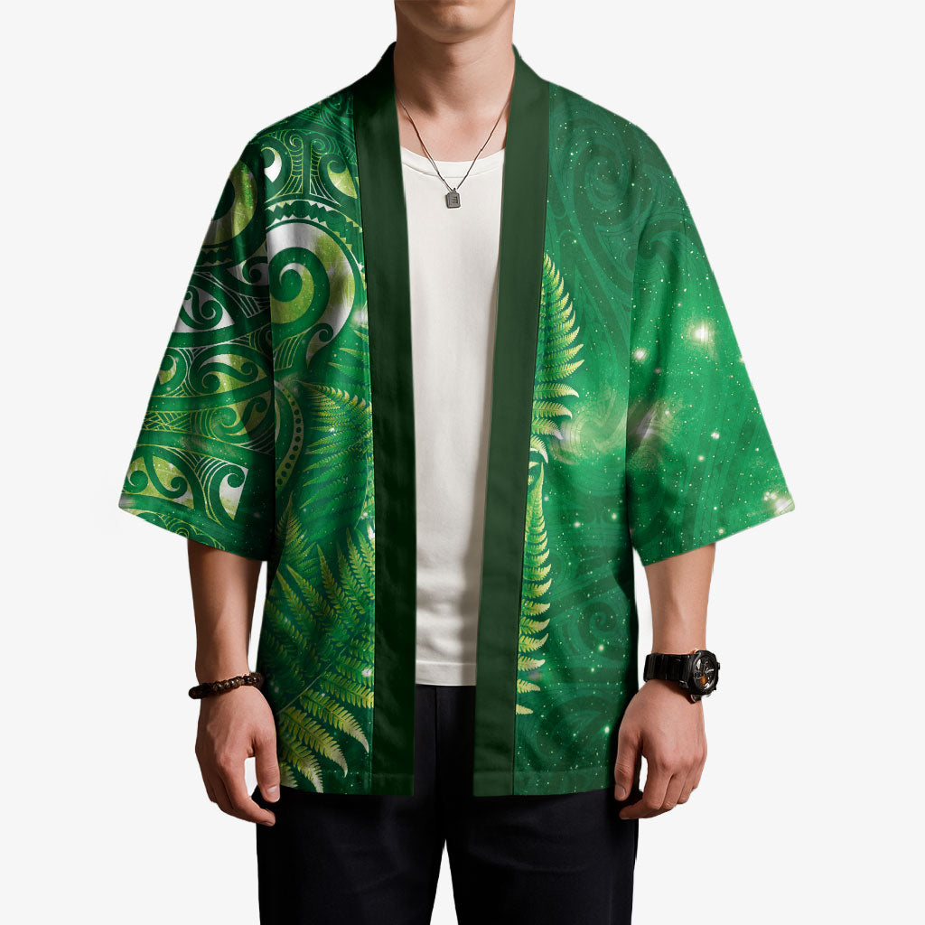 Aotearoa New Zealand New Year Kimono Tribal Koru Tattoo Green Galaxy Maori Silver Fern
