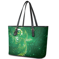 Aotearoa New Zealand New Year Leather Tote Bag Tribal Koru Tattoo Green Galaxy Maori Silver Fern