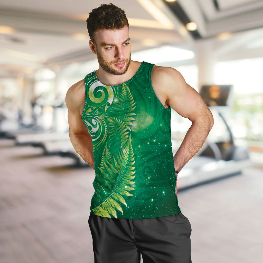 Aotearoa New Zealand New Year Men Tank Top Tribal Koru Tattoo Green Galaxy Maori Silver Fern