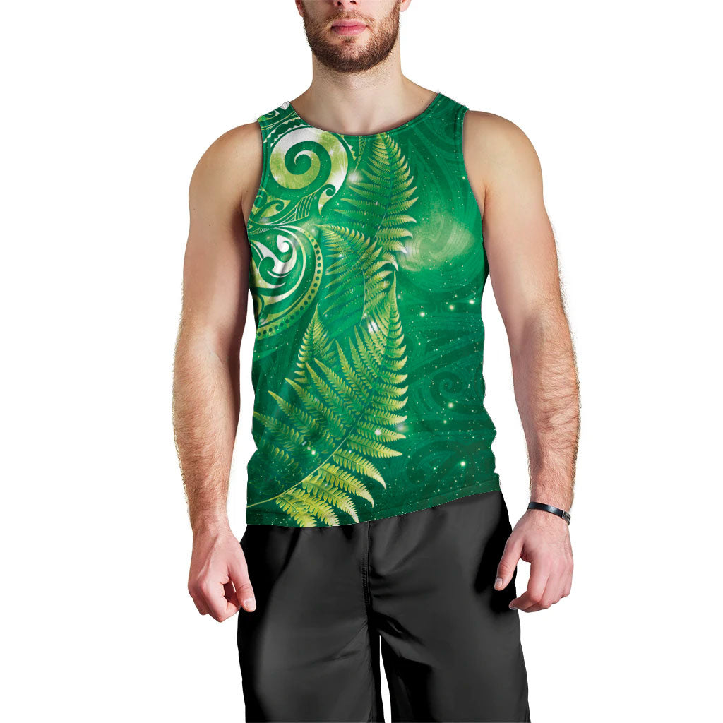 Aotearoa New Zealand New Year Men Tank Top Tribal Koru Tattoo Green Galaxy Maori Silver Fern