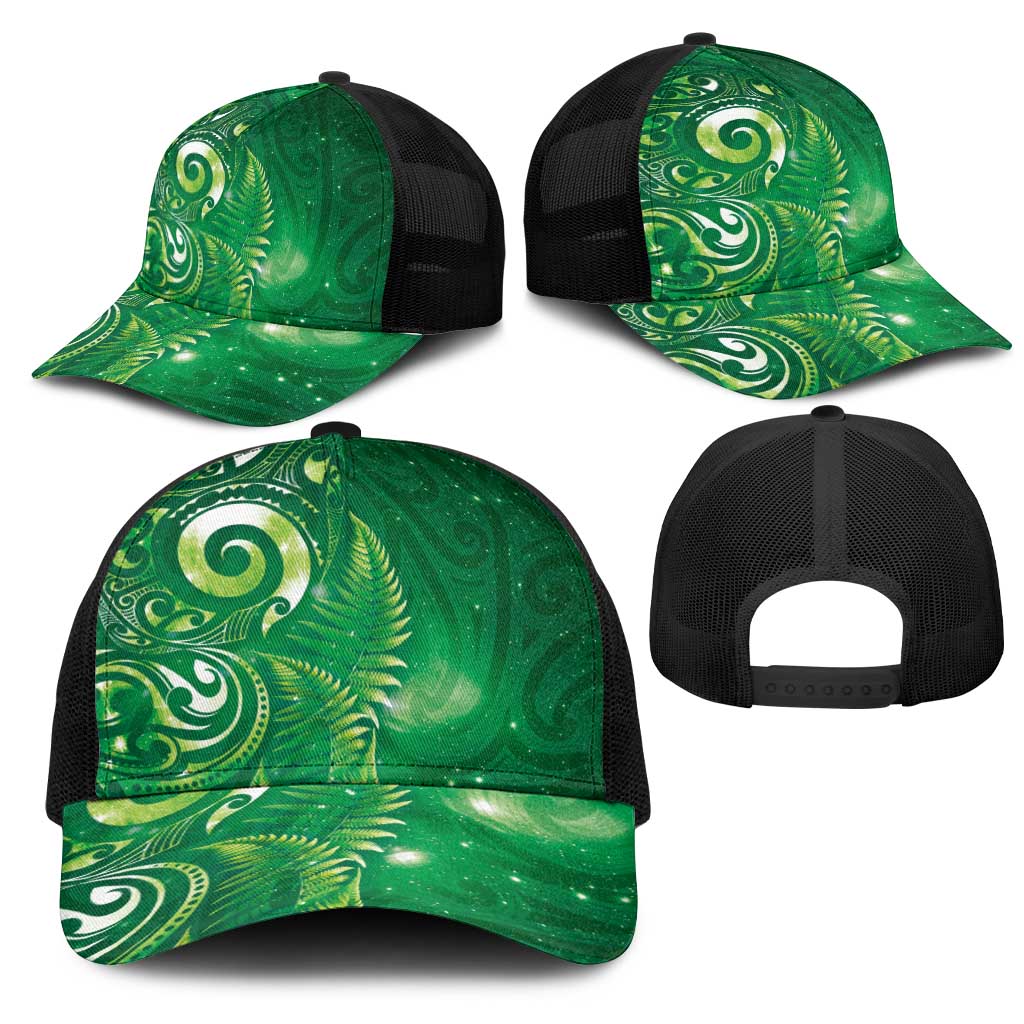 Aotearoa New Zealand New Year Mesh Trucker Cap Tribal Koru Tattoo Green Galaxy Maori Silver Fern LT03 - Polynesian Pride
