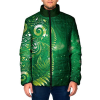 Aotearoa New Zealand New Year Padded Jacket Tribal Koru Tattoo Green Galaxy Maori Silver Fern LT03 Men Green - Polynesian Pride