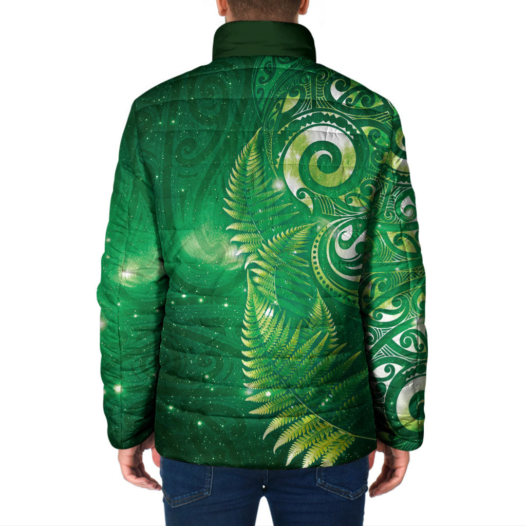 Aotearoa New Zealand New Year Padded Jacket Tribal Koru Tattoo Green Galaxy Maori Silver Fern LT03 - Polynesian Pride