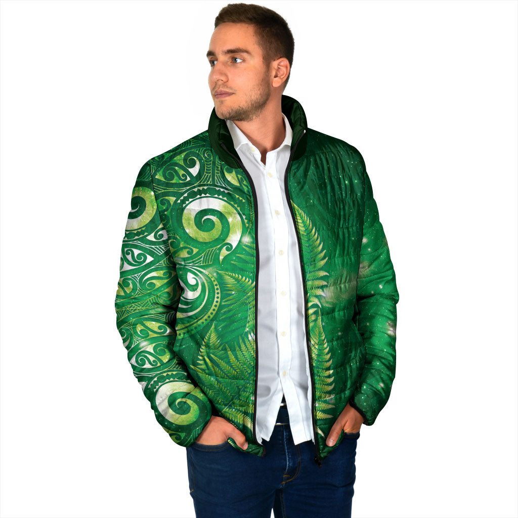 Aotearoa New Zealand New Year Padded Jacket Tribal Koru Tattoo Green Galaxy Maori Silver Fern LT03 - Polynesian Pride