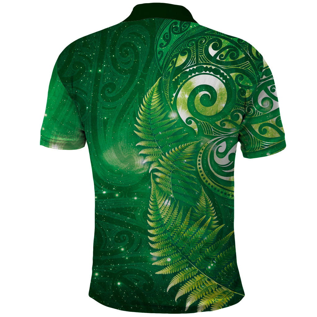 Aotearoa New Zealand New Year Polo Shirt Tribal Koru Tattoo Green Galaxy Maori Silver Fern LT03 - Polynesian Pride