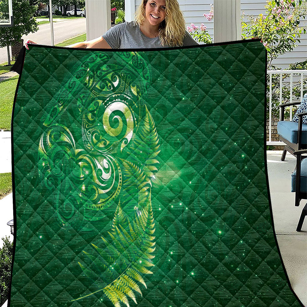 Aotearoa New Zealand New Year Quilt Tribal Koru Tattoo Green Galaxy Maori Silver Fern
