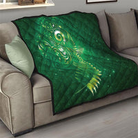 Aotearoa New Zealand New Year Quilt Tribal Koru Tattoo Green Galaxy Maori Silver Fern