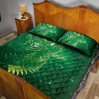 Aotearoa New Zealand New Year Quilt Bed Set Tribal Koru Tattoo Green Galaxy Maori Silver Fern
