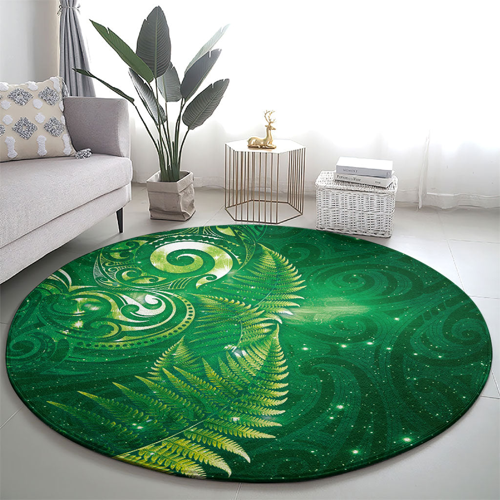 Aotearoa New Zealand New Year Round Carpet Tribal Koru Tattoo Green Galaxy Maori Silver Fern