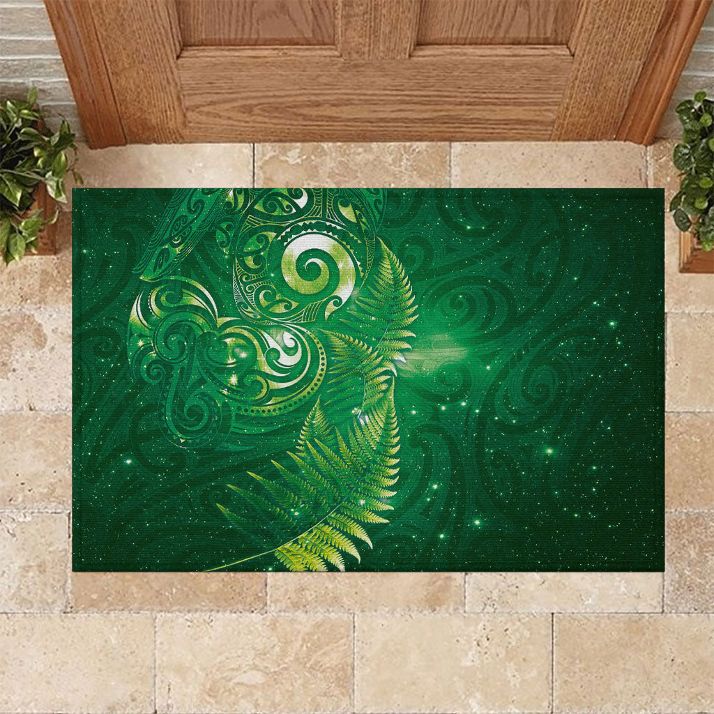 Aotearoa New Zealand New Year Rubber Doormat Tribal Koru Tattoo Green Galaxy Maori Silver Fern
