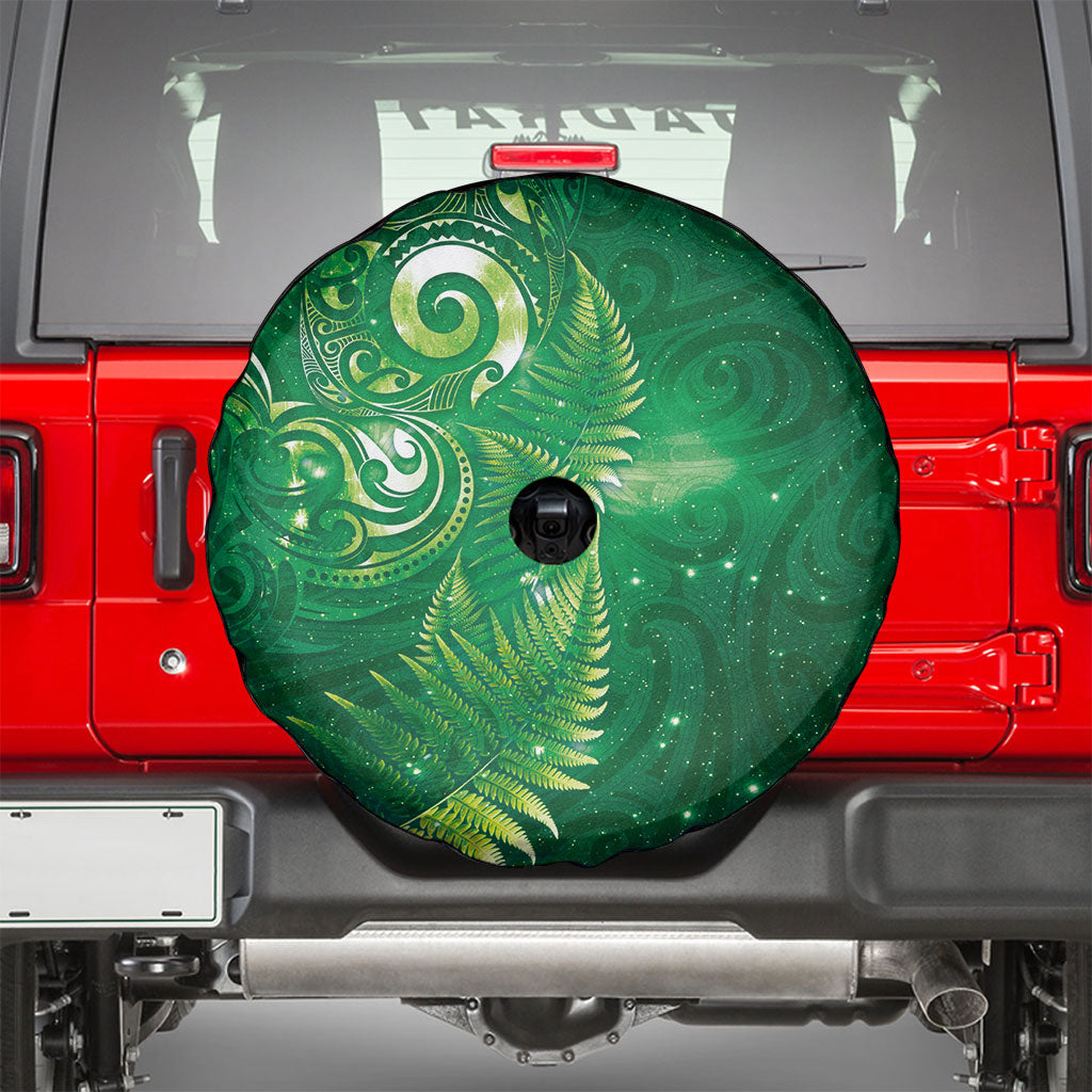 Aotearoa New Zealand New Year Spare Tire Cover Tribal Koru Tattoo Green Galaxy Maori Silver Fern LT03 - Polynesian Pride