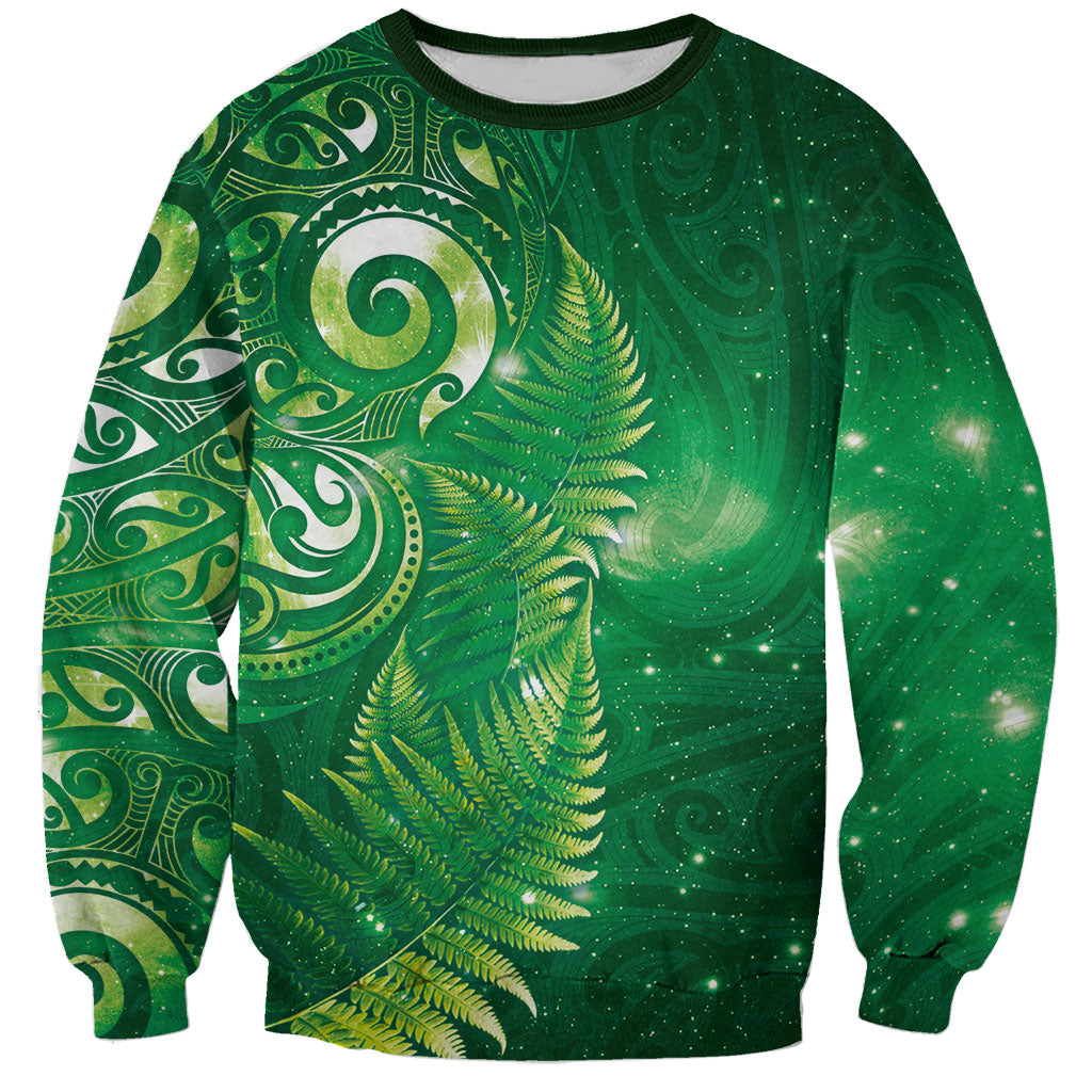 Aotearoa New Zealand New Year Sweatshirt Tribal Koru Tattoo Green Galaxy Maori Silver Fern LT03 Unisex Green - Polynesian Pride