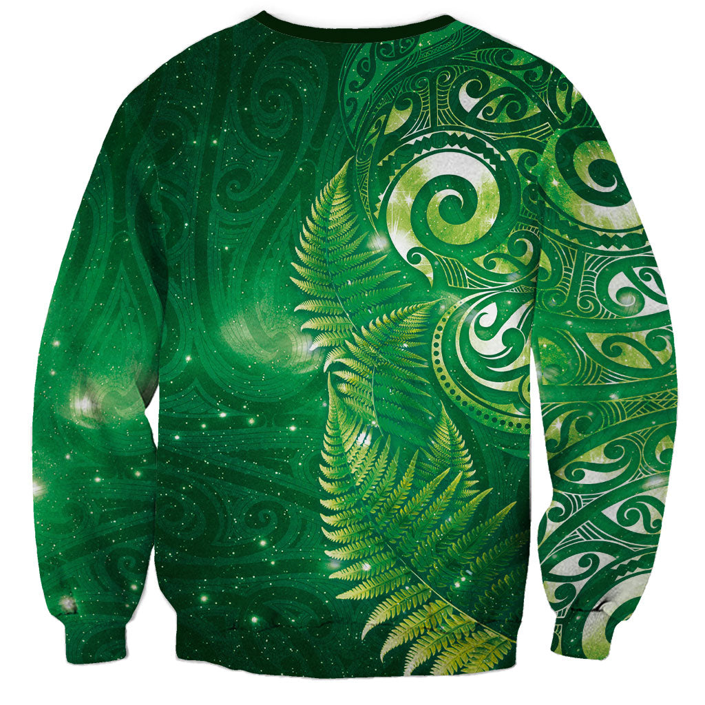 Aotearoa New Zealand New Year Sweatshirt Tribal Koru Tattoo Green Galaxy Maori Silver Fern LT03 - Polynesian Pride
