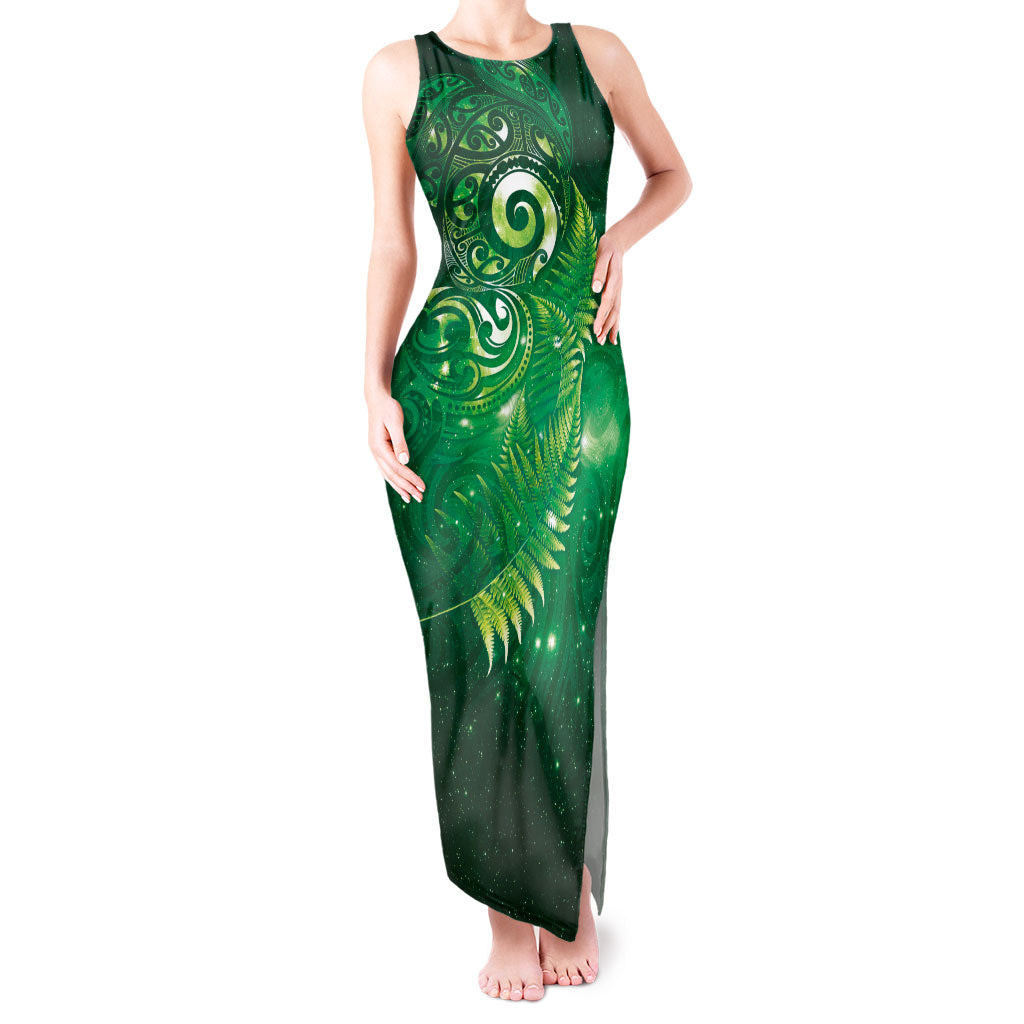 Aotearoa New Zealand New Year Tank Maxi Dress Tribal Koru Tattoo Green Galaxy Maori Silver Fern LT03 Women Green - Polynesian Pride